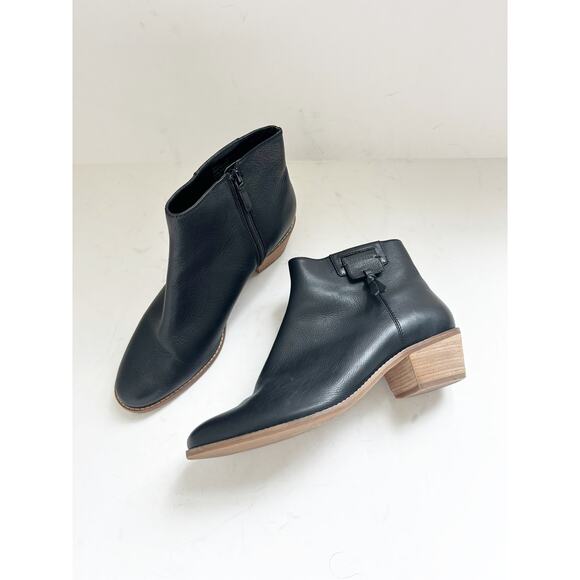 Cole Haan Black Leather Zip Bootie Block Heel Size 11 - Picture 1 of 4